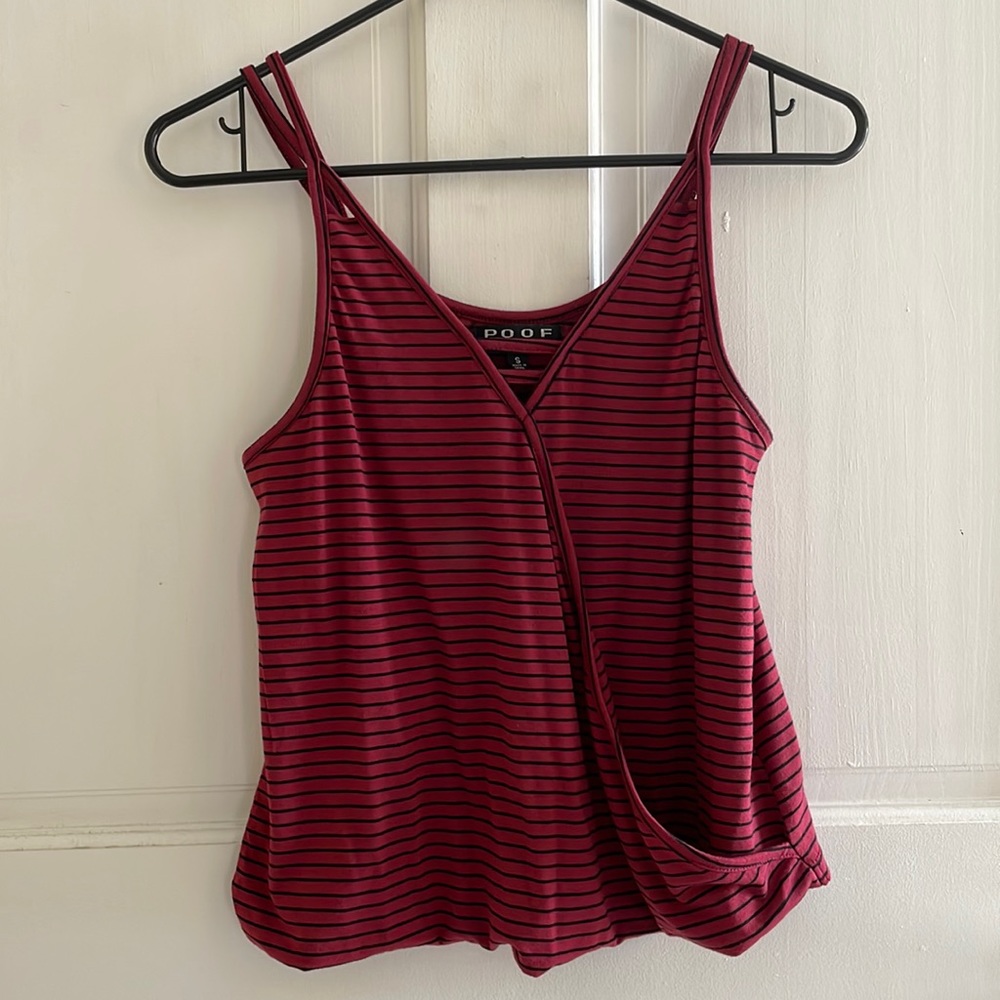 Red and black striped tank top.